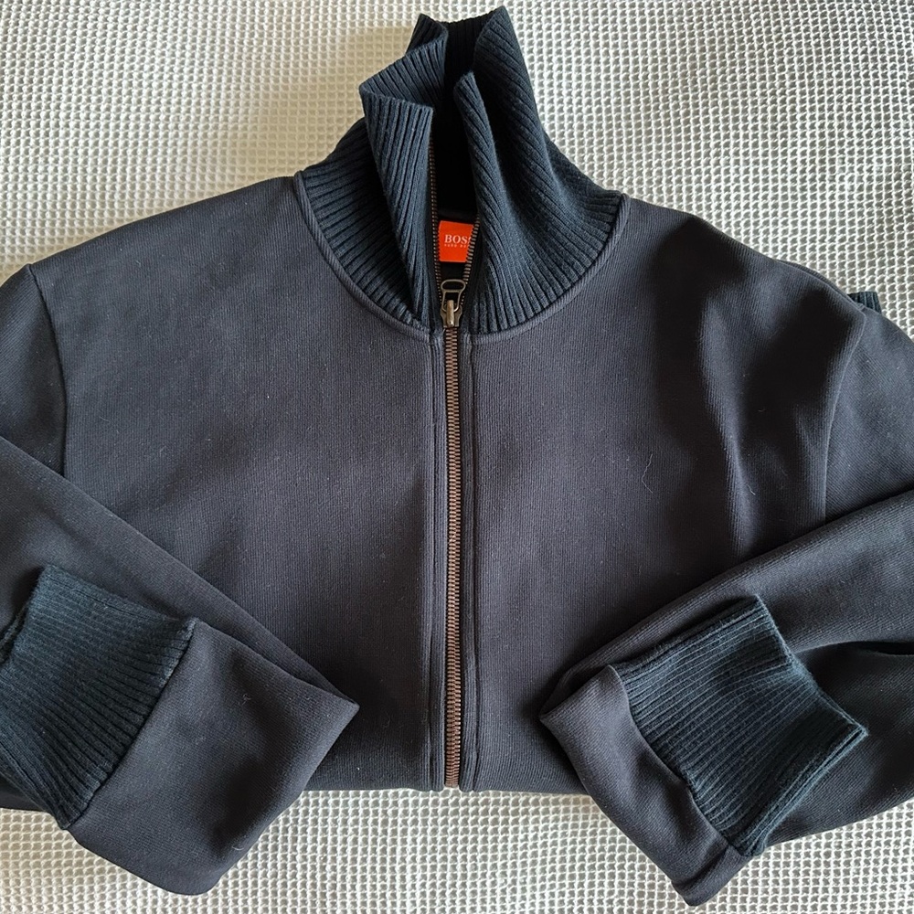 Boss Hugo Boss Cotton Blend Full-Zip Cardigan in Navy Size XL